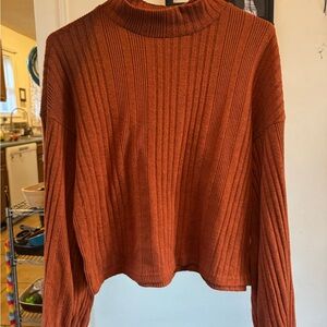 Ribbed Orange Rust Mockneck Sweater
